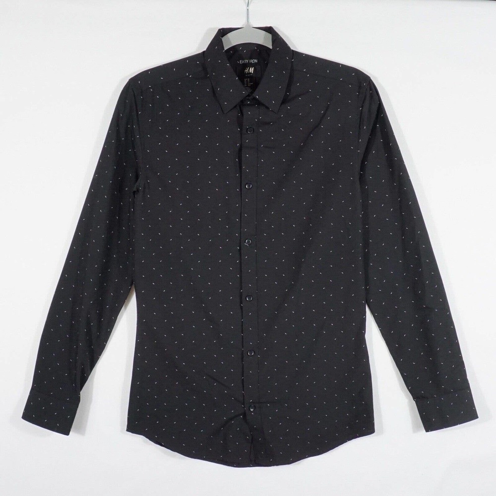 H&M Womens Print Slim Fit Button Up Shirt Size XS Black Collared Top